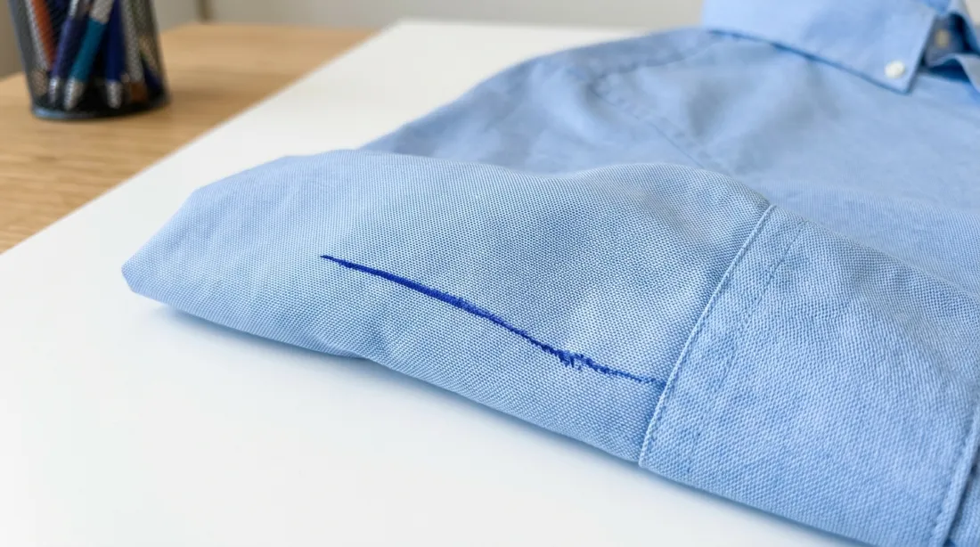 Ballpoint line on a folded blue shirt