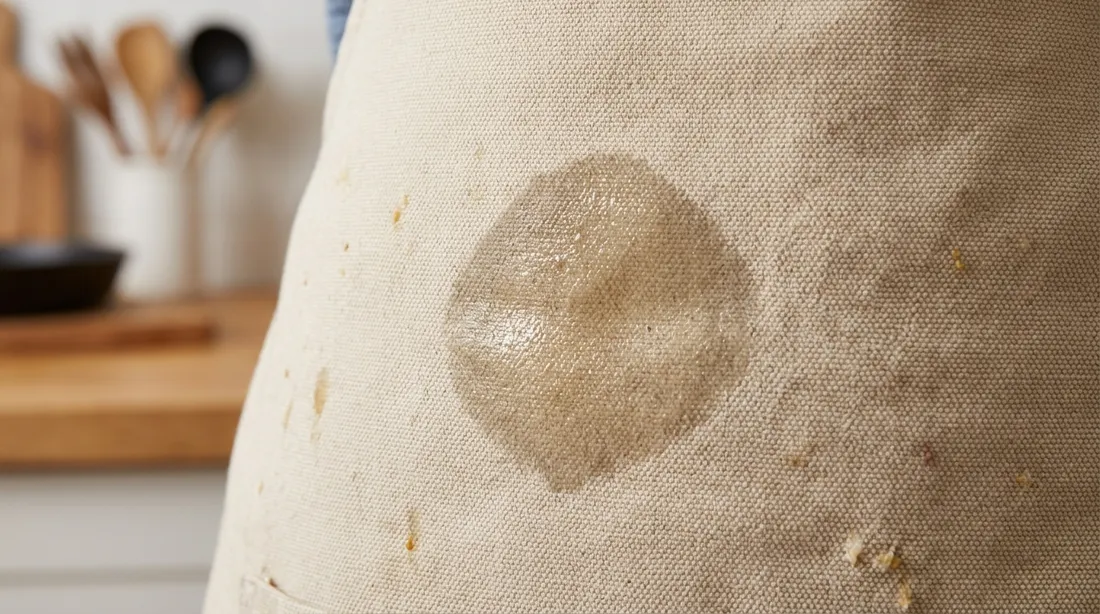 Translucent grease mark on a canvas apron