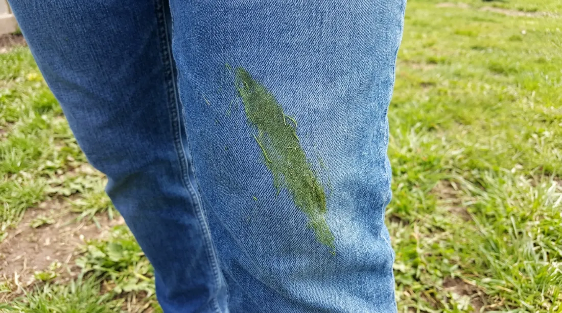 Grass streak on a denim knee