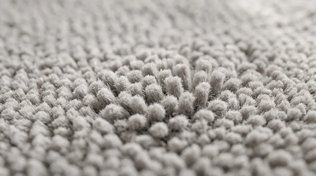 Close-up of grey synthetic carpet pile
